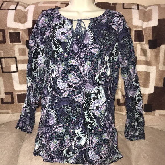 J. Jill medium long sleeved top paisley print tassel tie front 💗 - Picture 1 of 7